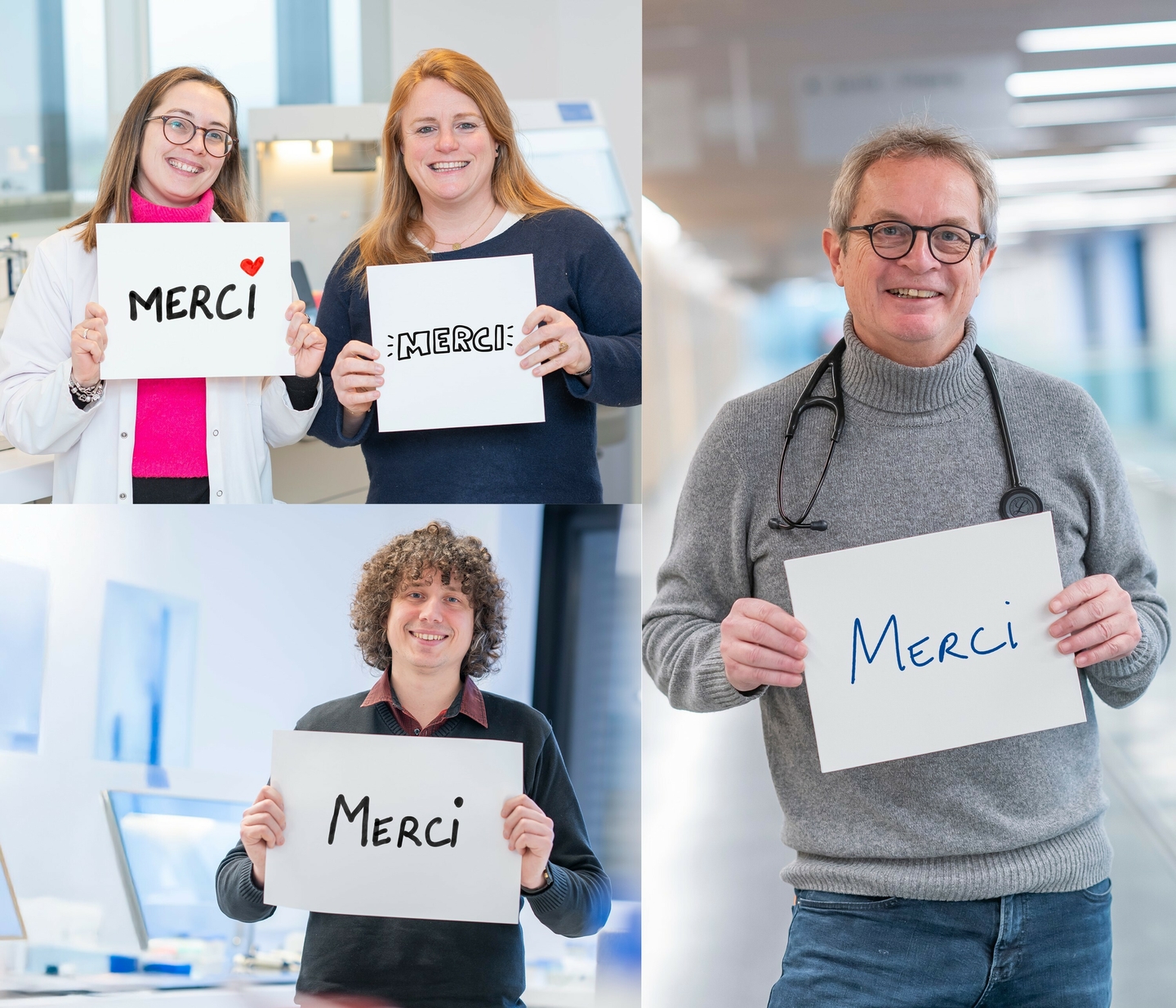Personnes avec une pancarte "Merci"